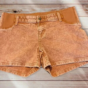 NEW ISABEL MATERNITY SHORTS Size 6 Rust Distressed Midi Side Panels Pull On